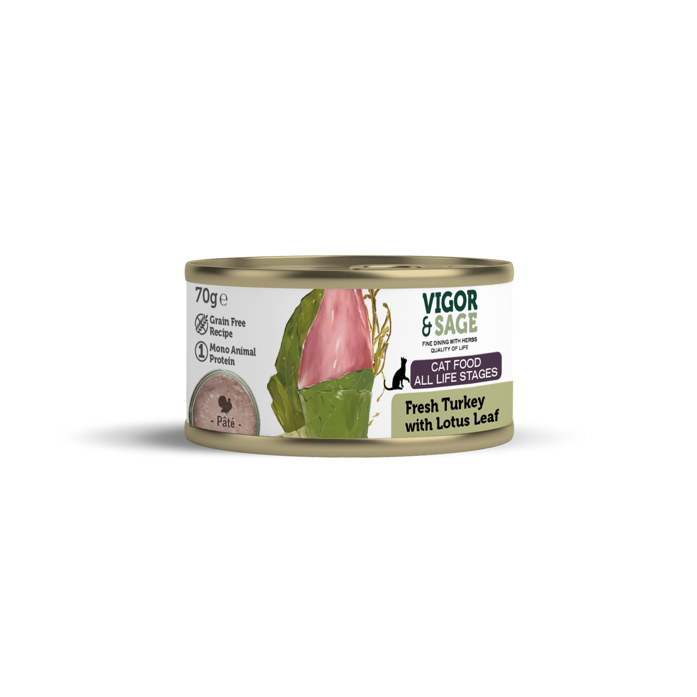 Vigor & Sage Natvoer Kat met Verse Kalkoen Lotus Leaf