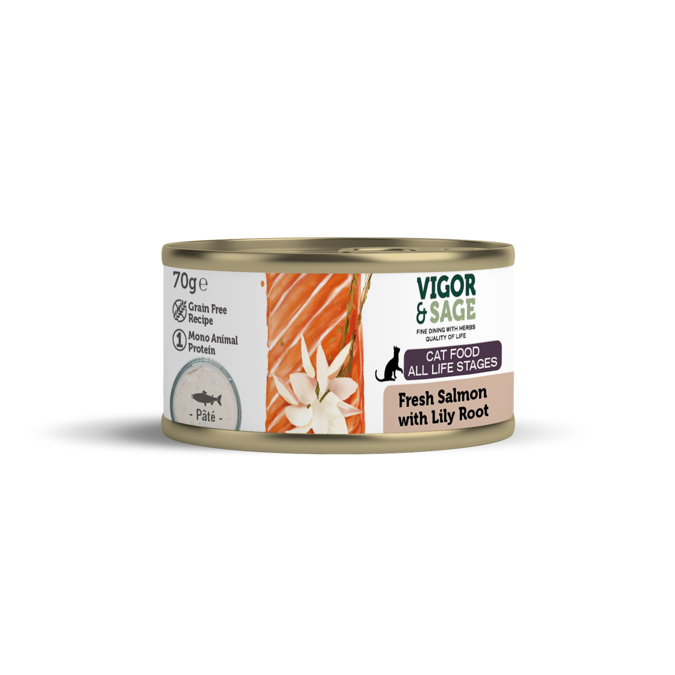 Vigor & Sage Kattenvoer - Natvoer Kat met Verse Zalm - Lily Root